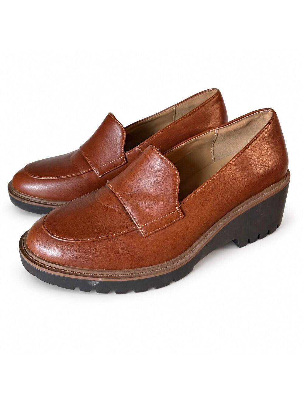 SODA Smart-S Brown Chunky Wedge Penny Loafers Lug Sole Dark Academia 7M